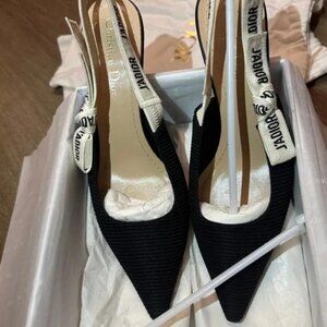 Dior Black and Cream Slingback Heels